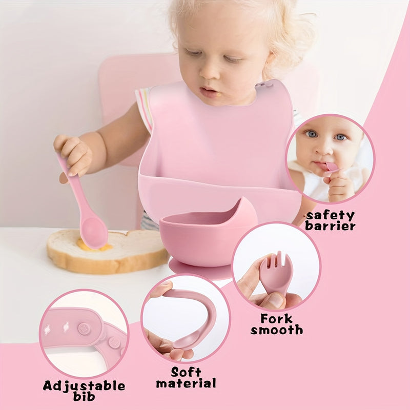Conjunto de Alimentação de Silicone sem BPA de 10 Peças para Crianças, Estampa de Animal Rosa, Inclui Divisórias com Ventosa, Colher, Garfo, Caneca com Palhinha, Babador, Seguro para Micro-ondas e Forno, Suprimentos para Alimentação Dirigida pelo Bebê