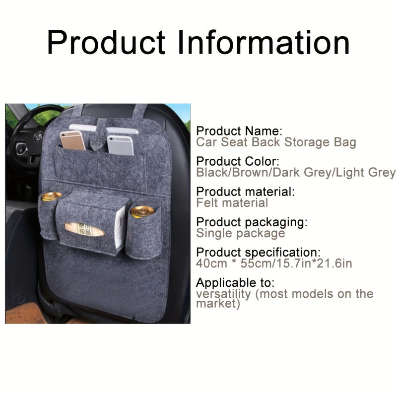 1pc Felt Car Seat Storage Bag, Card Back Seat Organizer, Multifunctional Car Interior Hanging Bag