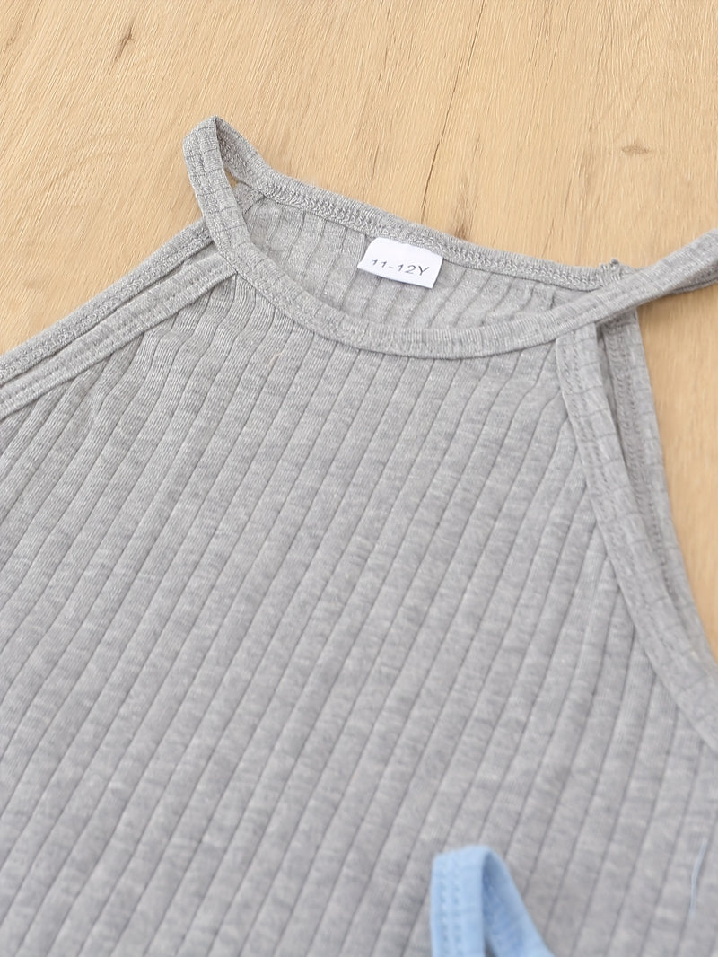 3pcs Comfy Cotton Tank Tops Sets, Solid Sleeveless Cami Tank Top For Summer Sports Girls Kids Clothes
