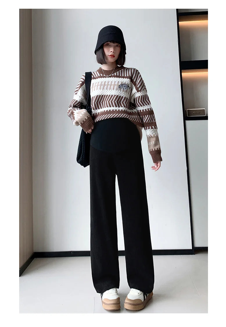 Spring Autumn Fashion Maternity Straight Pants Wide Leg Loose Across High Waist Trousers Clothes for Pregnant Women Pregnancy