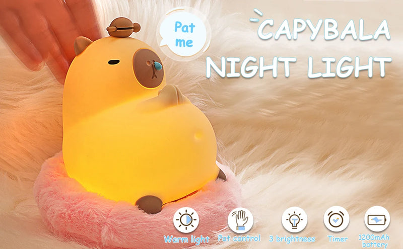 Luz Noturna em formato de Capivara fofinha para quarto de criança