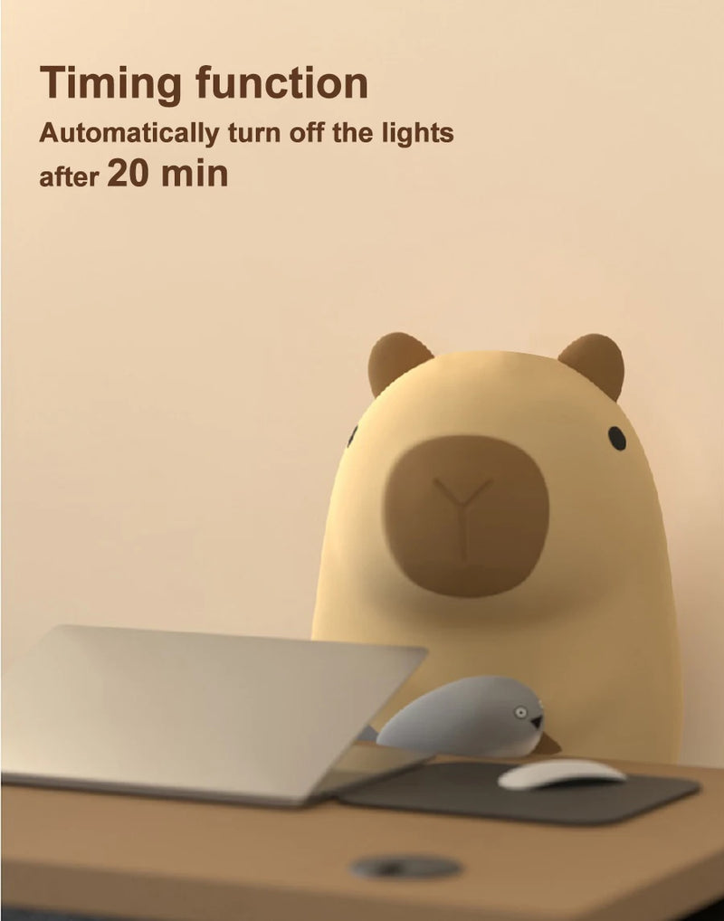 Luz Noturna em formato de Capivara fofinha para quarto de criança